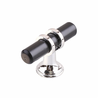 Ручка кнопка штырь алюминиевая, черная/хром (1 шт) - фото2
