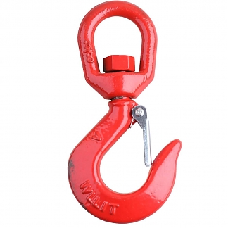 Крюк грузовой с вертлюгом и предохранителем 6мм (красный 1 шт)