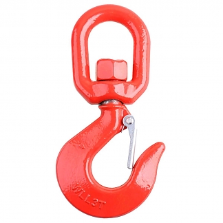Крюк грузовой с вертлюгом и предохранителем 10мм (красный 1 шт)